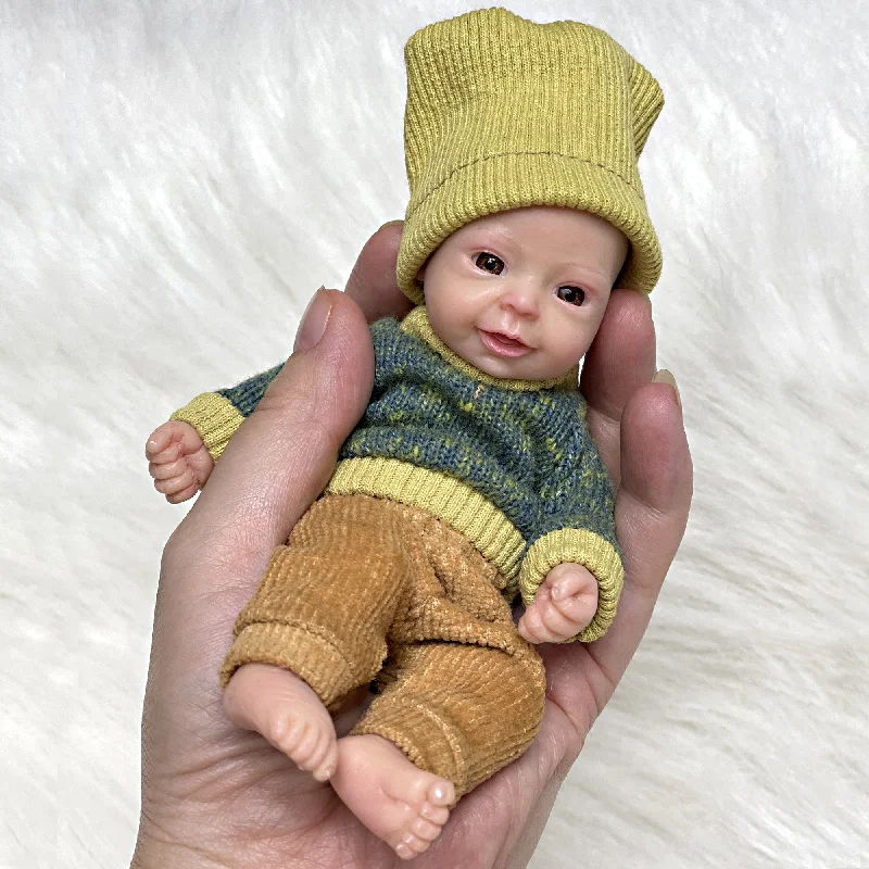 Adolly * Collection 5 inch  Full Silicone Reborn Baby Dolls Name Leo In Hat