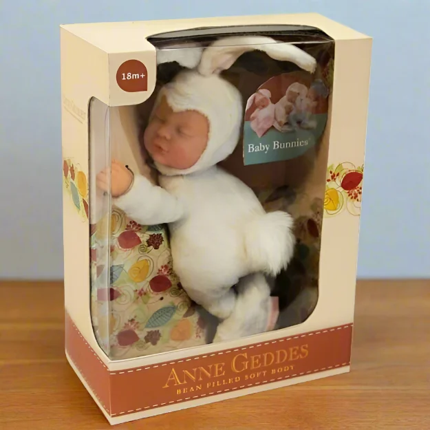 Anne Geddes 9 inch Baby White Bunny Doll - Bean Filled Soft Body Collection