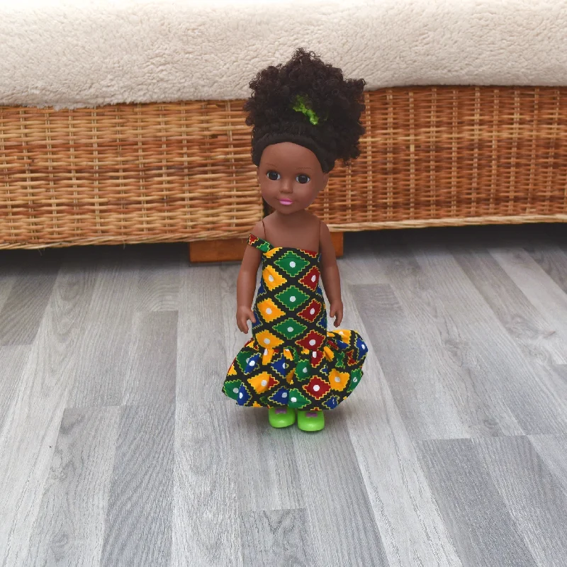 Black Doll - Afro Hair doll - Mix Race Doll - Afro Doll Ankara Doll Dress 5