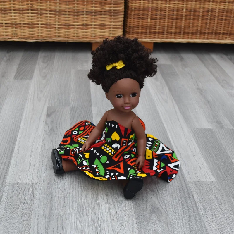 Black Doll - Afro Hair doll - Mix Race Doll - Afro Doll Ankara Doll Dress 2