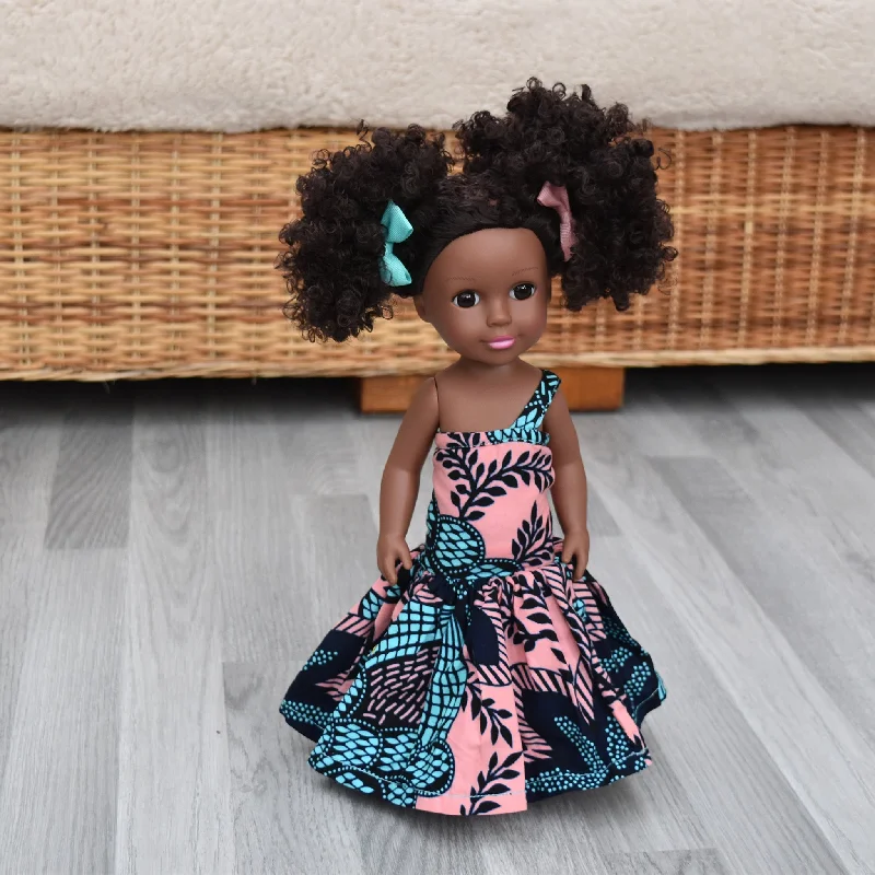 Black Doll - Afro Hair doll - Mix Race Doll - Afro Doll Ankara Doll Dress 15