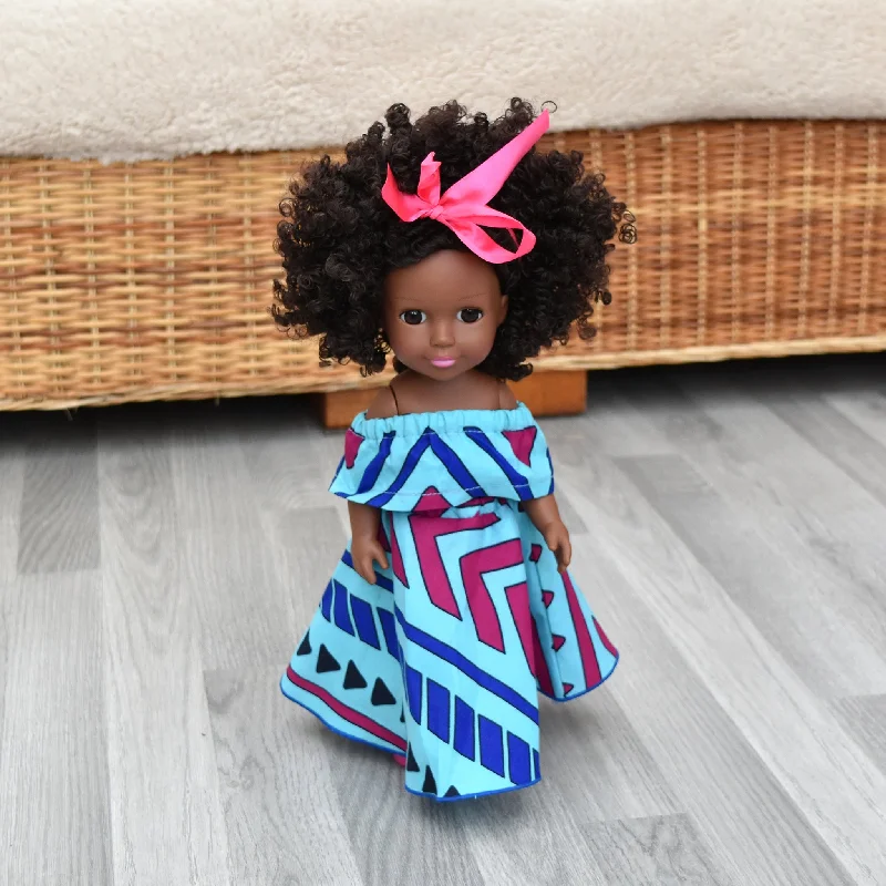 Black Doll - Afro Hair doll - Afro Doll in Ankara Doll Dress 16