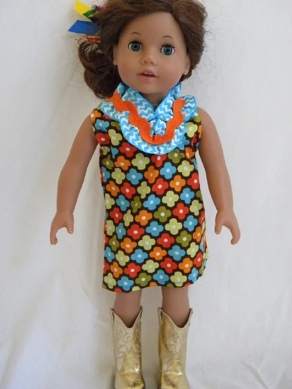 Floral Print Doll Dress with Chevron Ruffle Trim