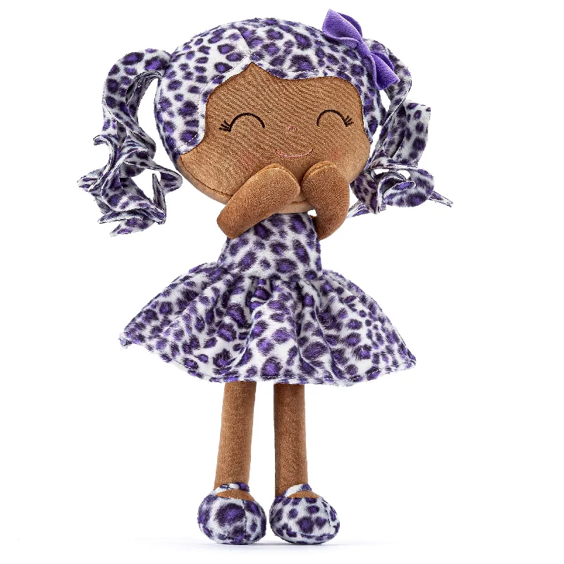 Gloveleya 12-inch Curly Hair Fashion Dolls Leopard Costume Doll Dark Skin Purple