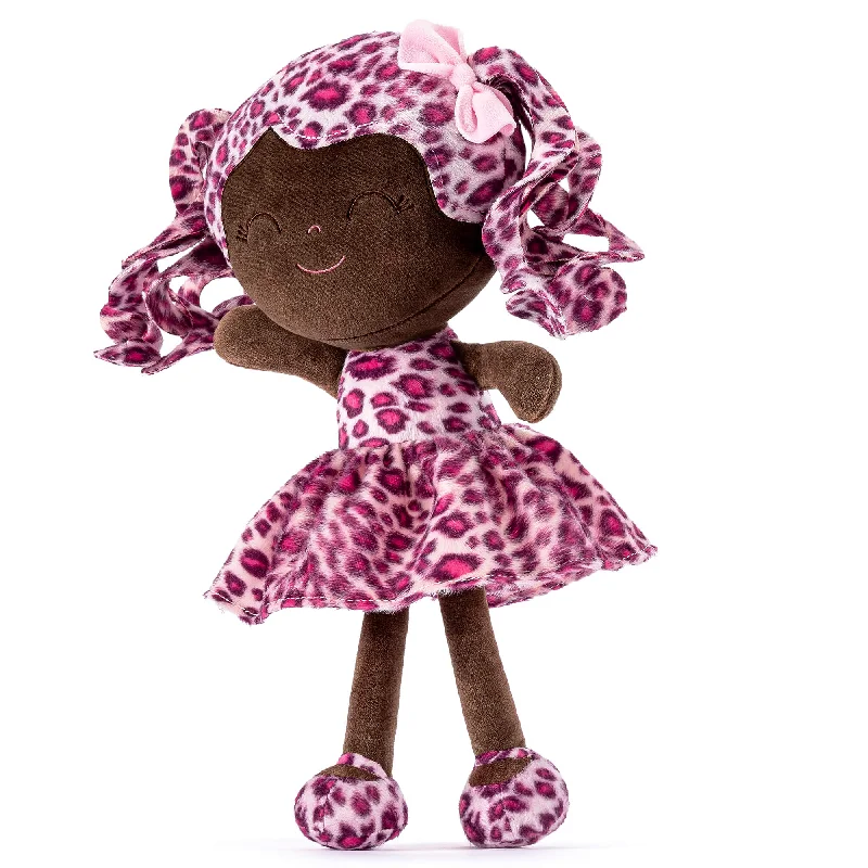 Gloveleya 12-inch Curly Hair Fashion Dolls Leopard Costume Doll Dark Skin Rose