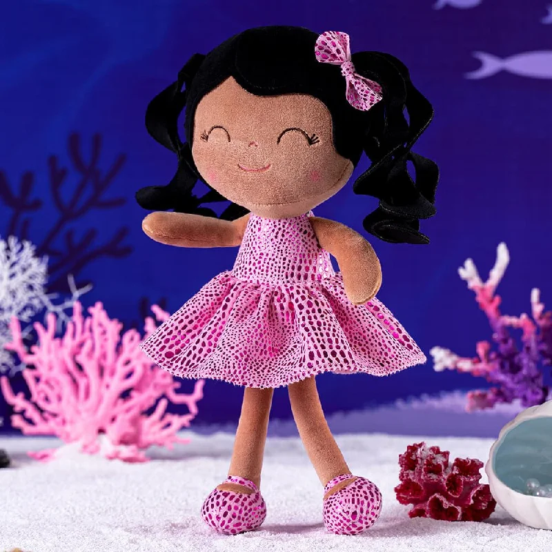 Gloveleya 12-inch Curly Hair Glitter Dolls Rose Skirt - Dark Skin