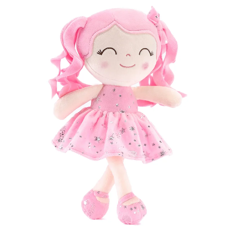 Gloveleya 12-inch Curly Hair Starry Sky Dolls Bronzing Pinky Stars Skirt - Pure Pink Hair