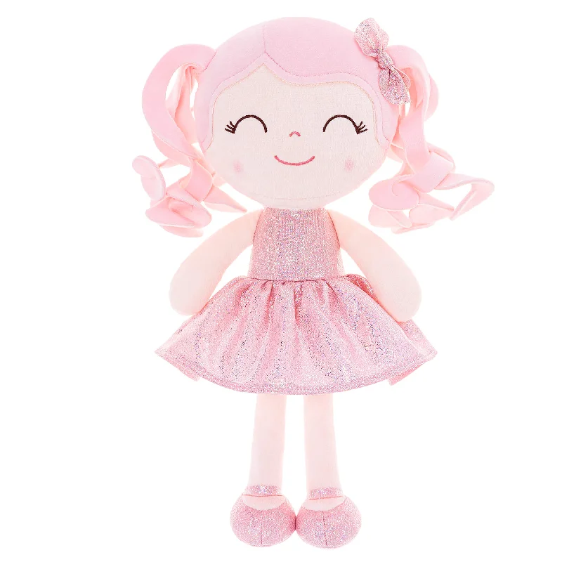 Gloveleya 12-inch Personalized Curly Hair Dolls Glitter Pinstripe Dress Pink