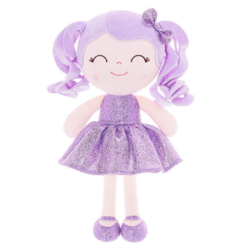 Gloveleya 12-inch Personalized Curly Hair Dolls Glitter Pinstripe Dress Purple