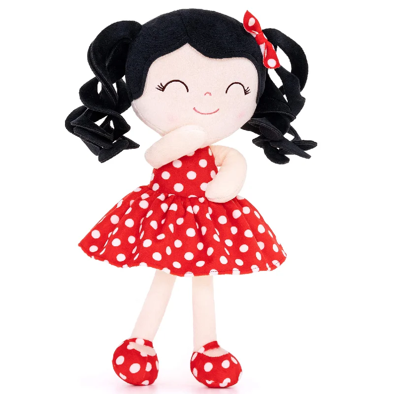 Gloveleya 12-inch Personalized Curly Hair Dolls Polka Dot Dress Red