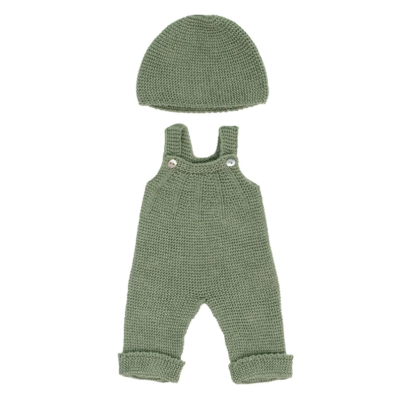 Dolls Knitted Overalls + Cap (38cm dolls)