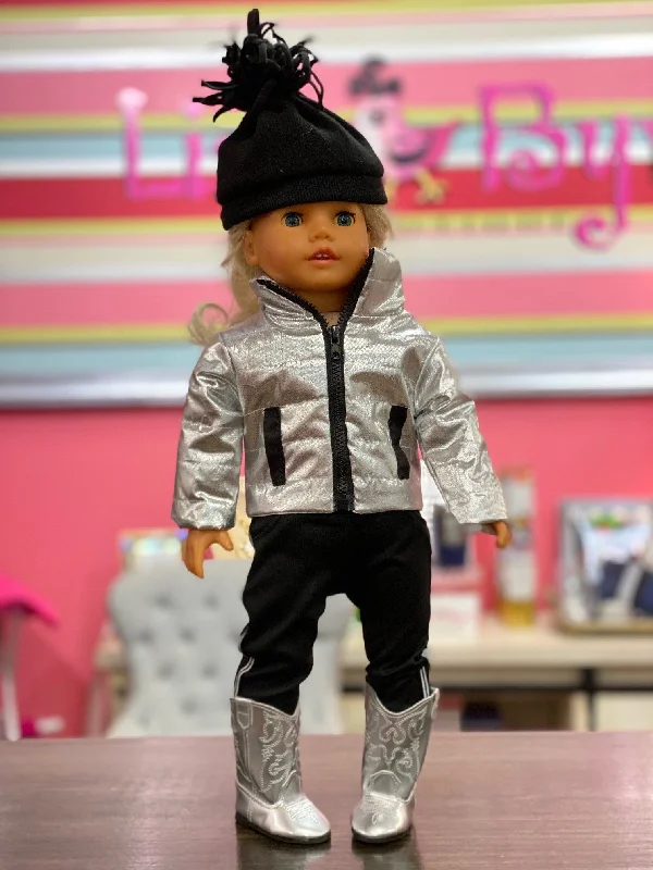 Metallic Down Doll Puffer Jacket and Hat Set