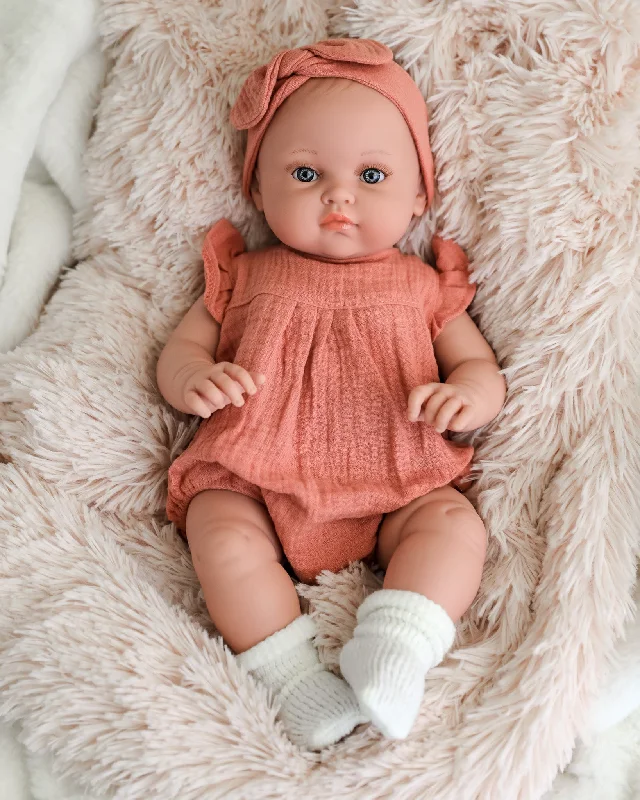 Minikane Doll | 18" Bambini Girl Doll Yaelle in Marsala Romper