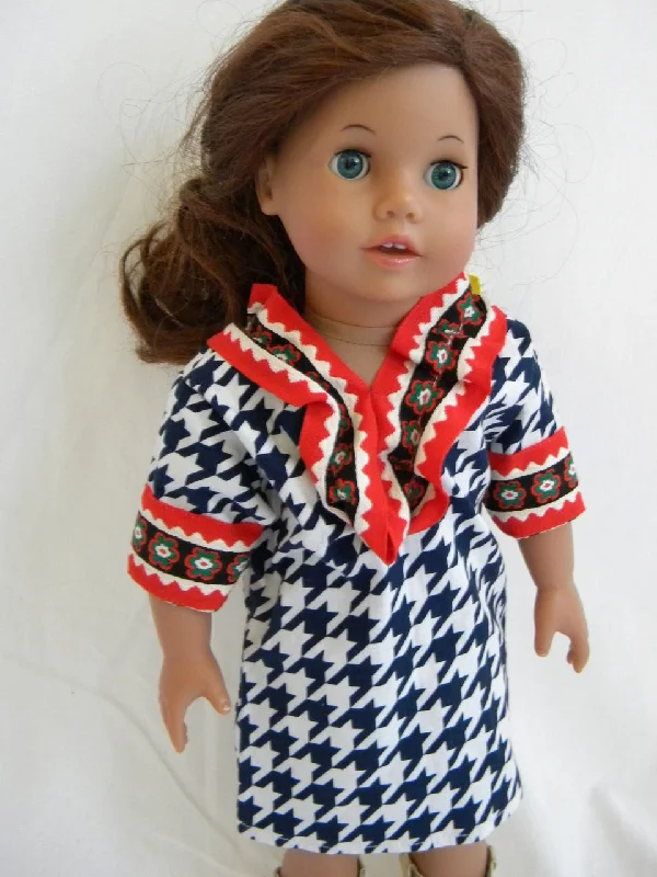 Navy and White Houndstooth Doll Dress