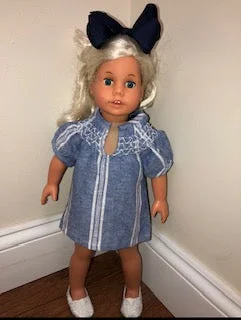 The Michelle Doll Dress in Chambray and White Stripe