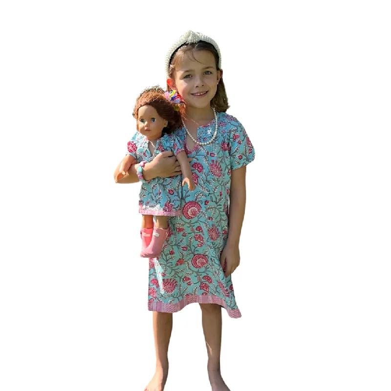 The Michelle Dress for Dolls in Turquoise and Pink