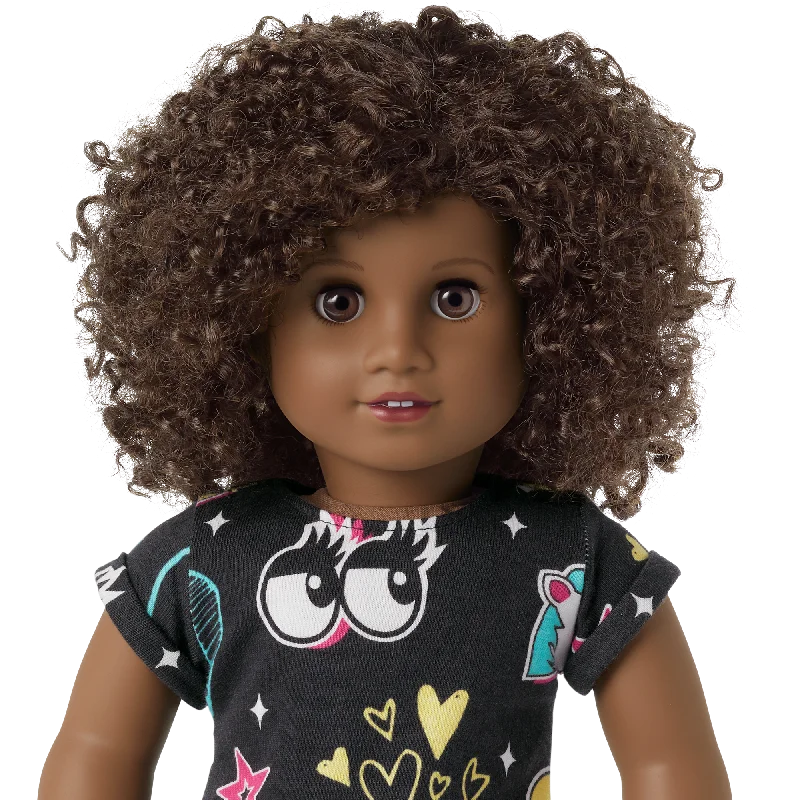 Truly Me™ 18-inch Doll #112 with short curly dark-brown hair