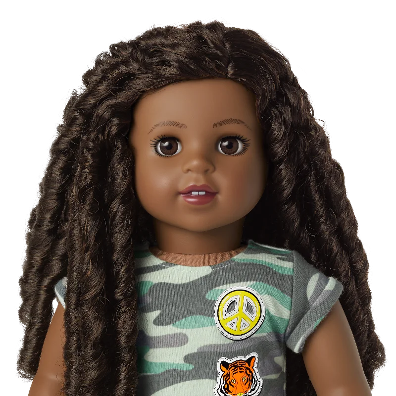 Truly Me™ 18-inch Doll #123 with long curly black-brown hair