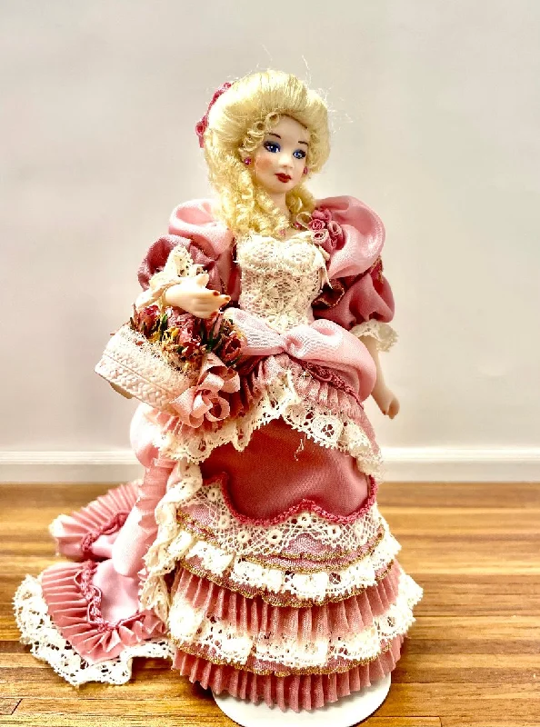 Victorian Doll, Lady with Blonde Hair, Pink Gown