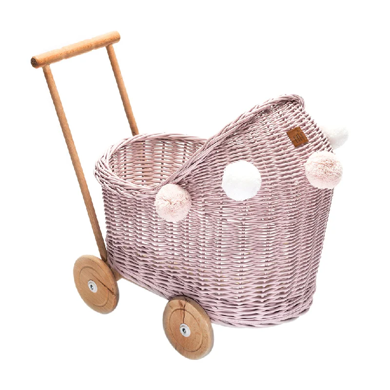 Wicker Dolls Pram - Dusty Pink