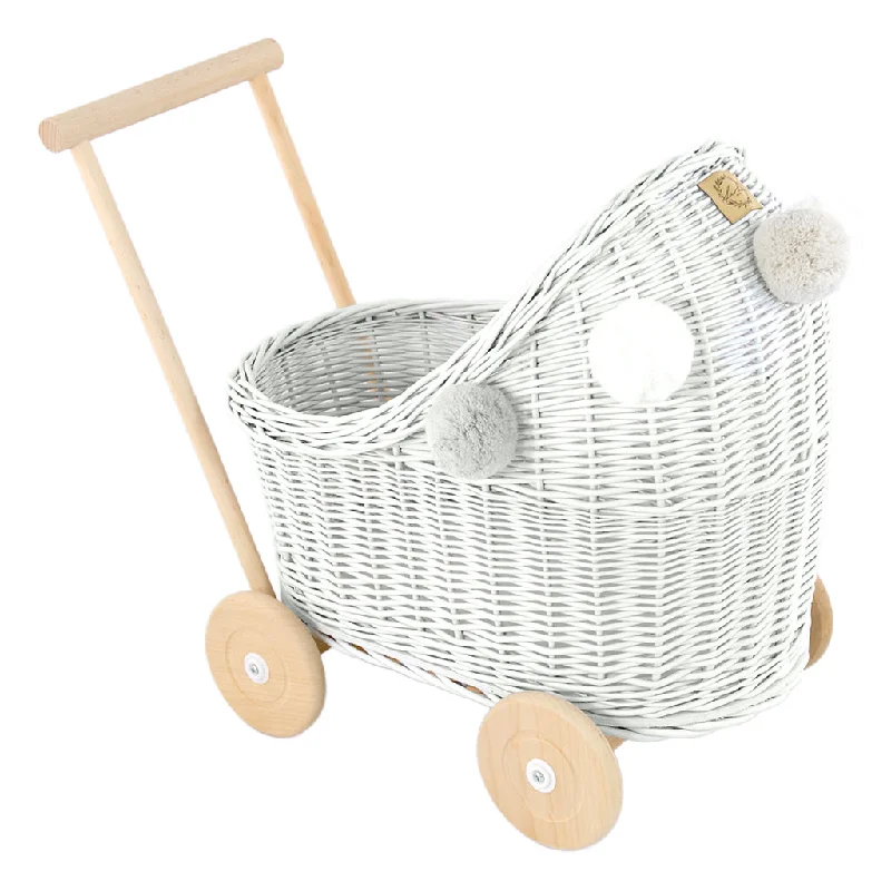 Wicker Dolls Pram - White