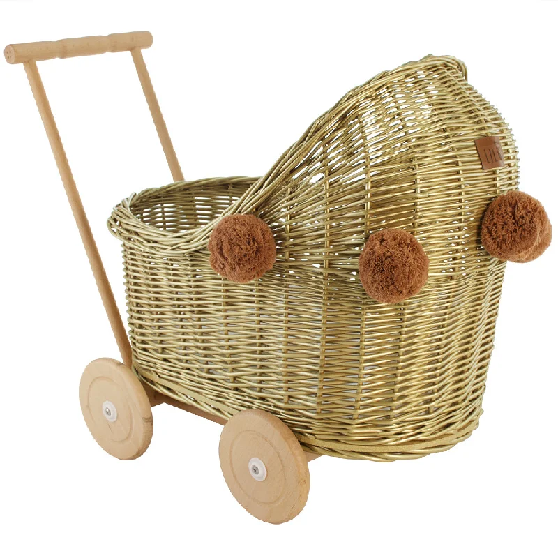 Wicker Dolls Pram - Gold