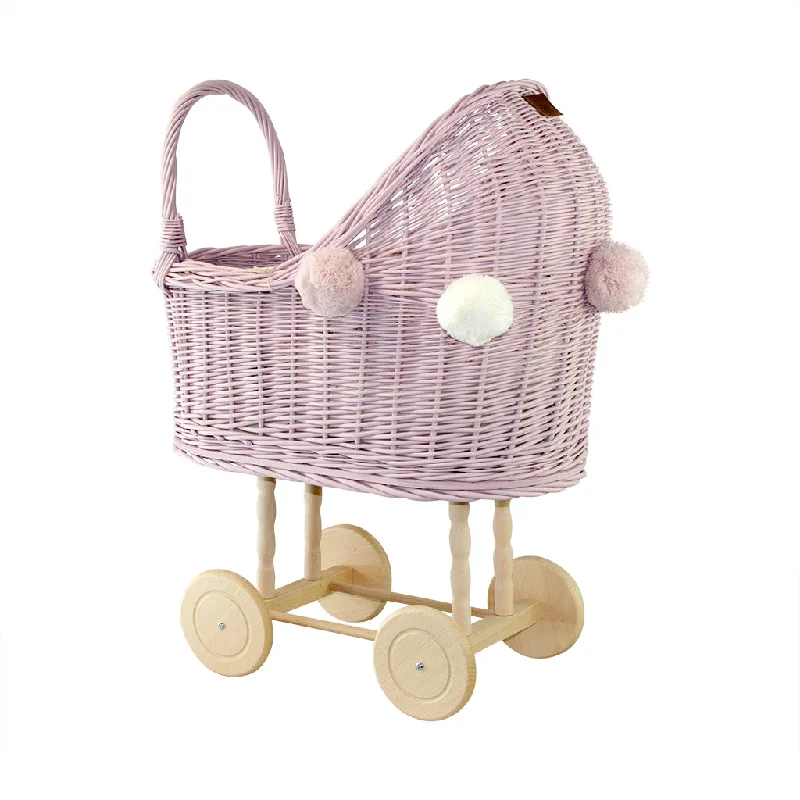 Wicker Dolls Pram High - Dusty Pink