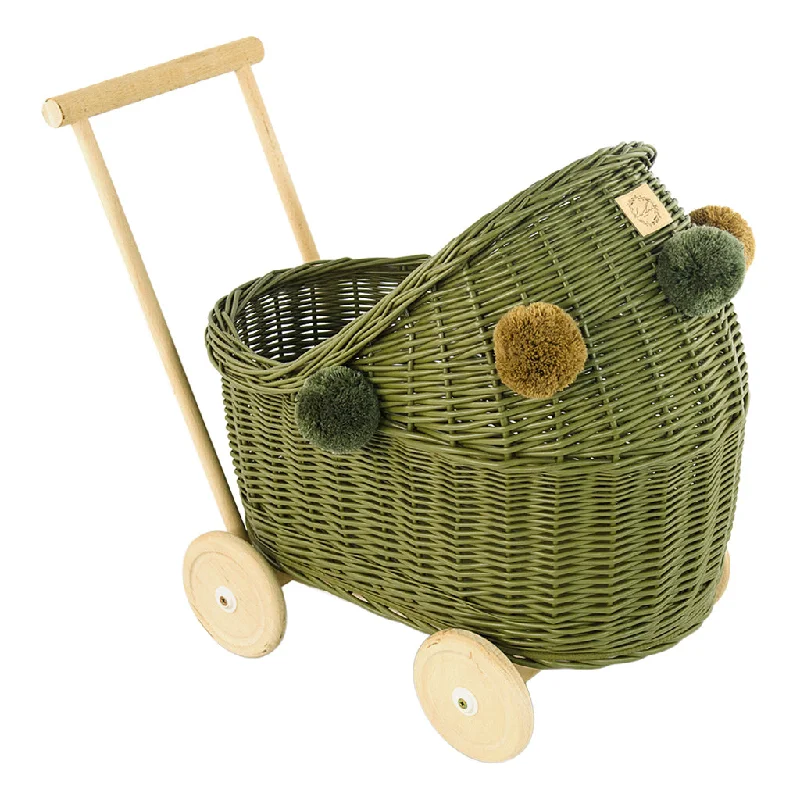 Wicker Dolls Pram - Khaki