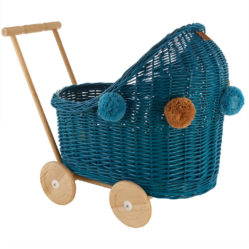 Wicker Dolls Pram - Turquoise