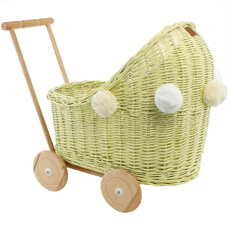 Wicker Dolls Pram - Lemon