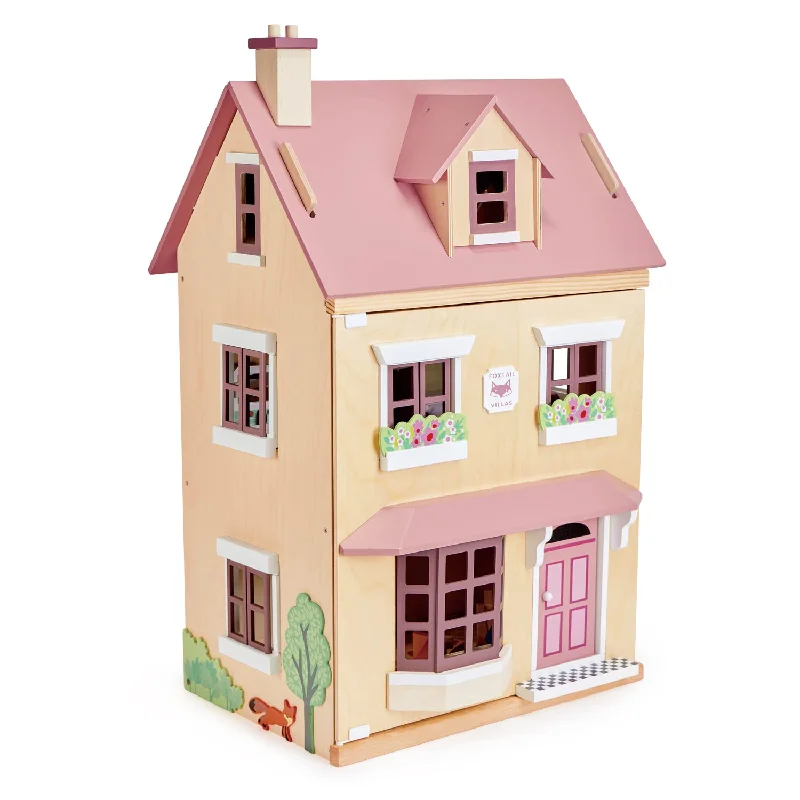 Tender Leaf Toys - Foxtail Villa - Beautiful Mid-Sized Wooden Town-Style Doll House with Starter Furniture Set - Miniature Play - Encourages Role-Play and Story Invention in Boys and Girls - Age 3+