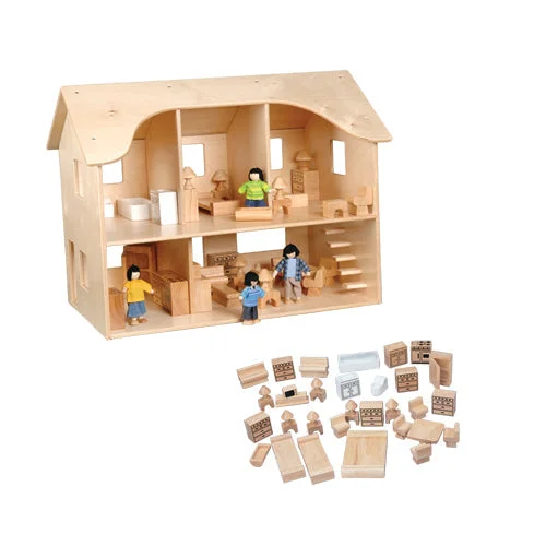 Hardwood Dollhouse & Furniture Combo | Complete Playset