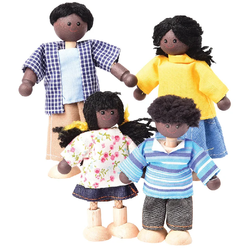 Posable Dark Skin Family Wooden Dolls | 4 Piece Set