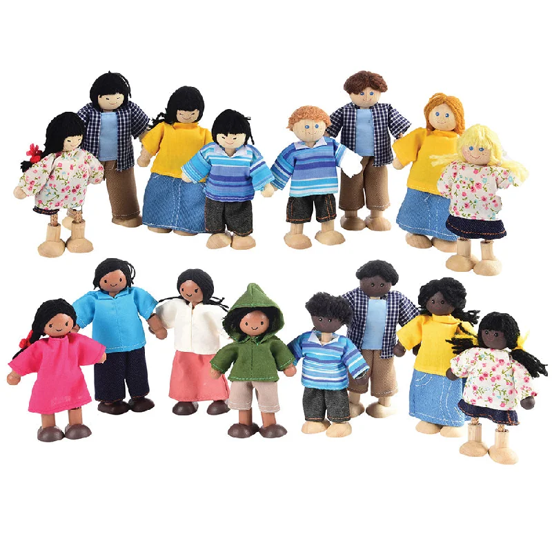 Posable Multicultural Wooden Doll Families | 4 Sets | 16 Pieces