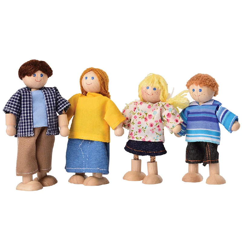 Posable Light Skin Family Wooden Dolls | 4 Piece Set