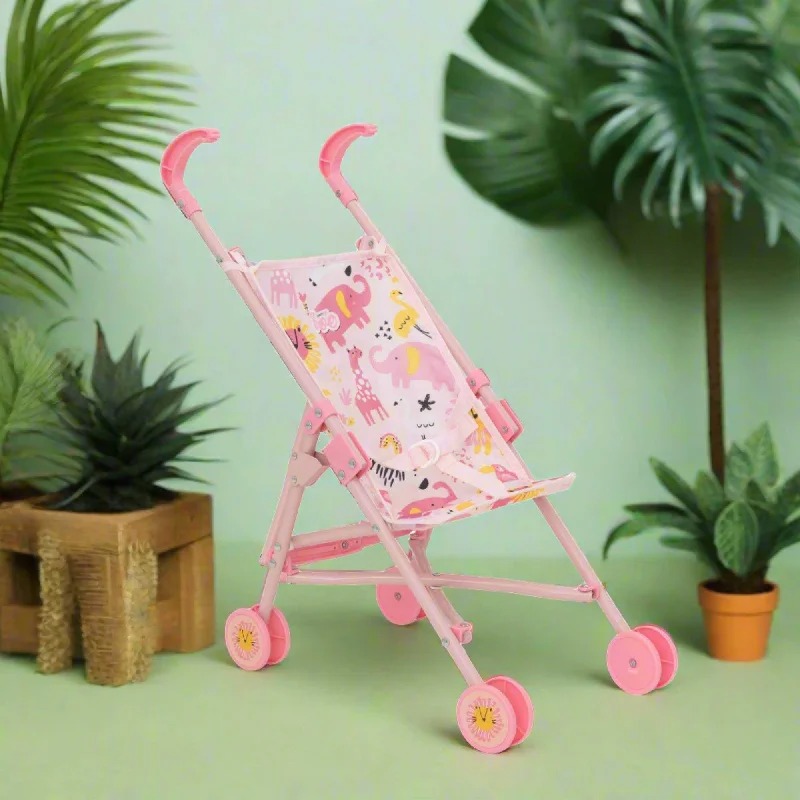 BabyBoo Single Dolls Stroller - Pink Jungle Print Dolls Buggy