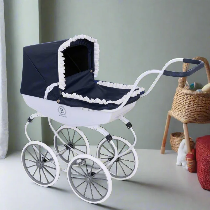 Bella Rosa Windsor Dolls Carriage Pram - Navy & White